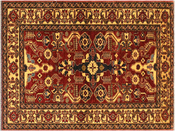 handmade Geometric Super Kazak Red Gold Hand Knotted RECTANGLE 100% WOOL area rug 4x6